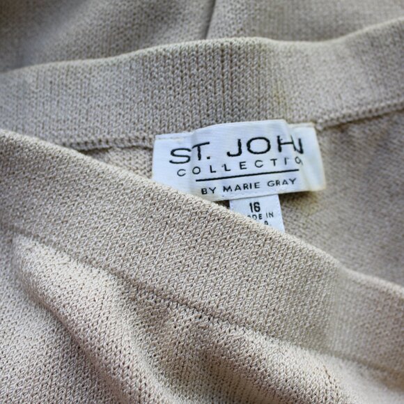 St. John Collection Marie Gray Santana Knit sweater wide leg Dress pants tan 16 - Picture 8 of 8